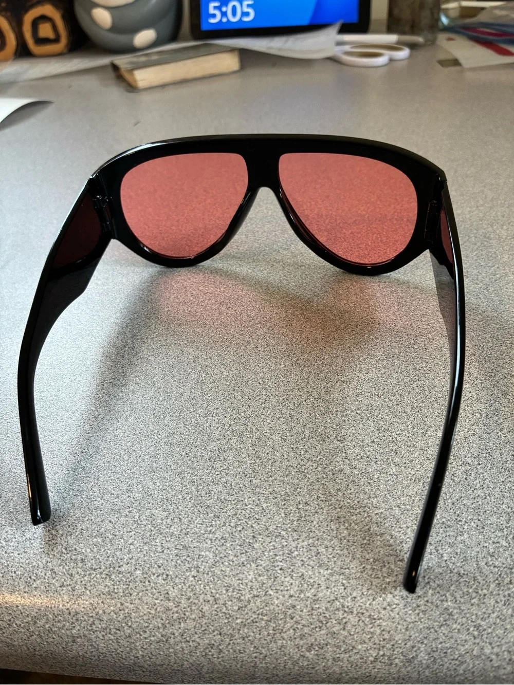 Big Black Frame Aviator Sunglasses with Red Lenses